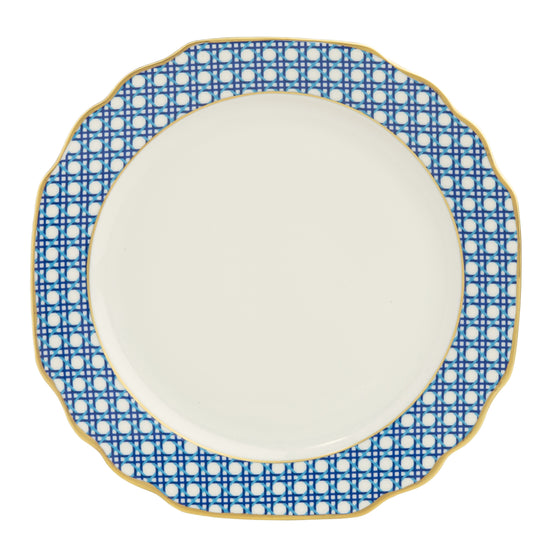 White Blue Cane Weave - Dinner Plate
