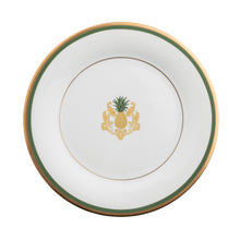  Charlotte Moss White Pineapple Motif Center Well - Charger Plate - Gold and Green Band