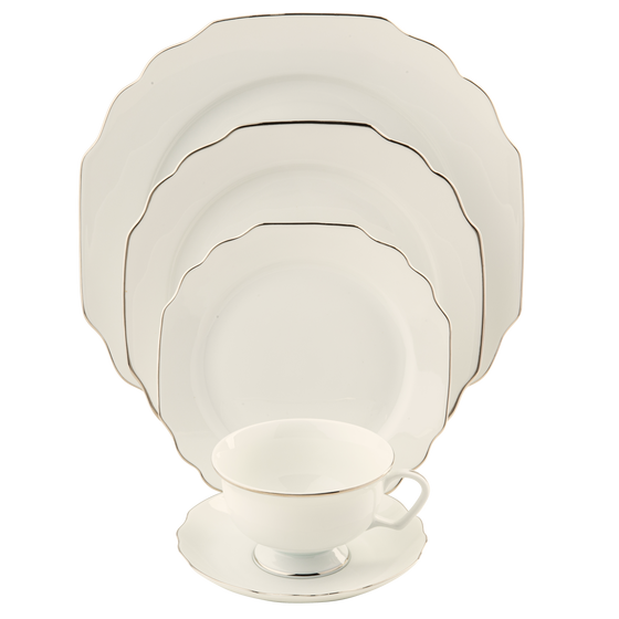 White Georgian Platinum 5 Piece Place Setting