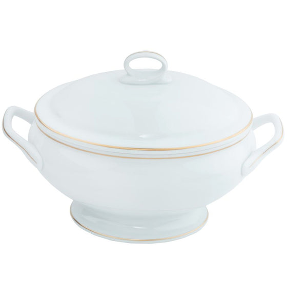 Ultra-White Signature Gold With Monogram Covered Vegetable Bowl - Pickard China - USIGOWM-575-AT
