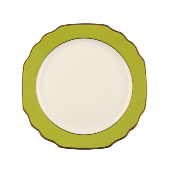 White Georgian ColorSheen Apple Green - Gold Banding - Dinner Plate