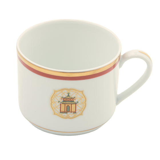 Charlotte Moss White Pagoda Motif - Teacup - Gold and Orange Band