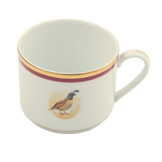 Charlotte Moss White Quail Motif - Teacup - Gold and Red Band