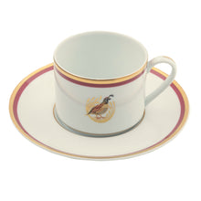  Charlotte Moss White Quail Motif - Tea Cup Saucer - Gold and Red Band
