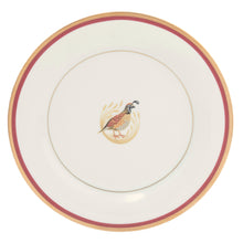  Charlotte Moss White Quail Motif Center Well - Charger Plate - Gold and Red Band