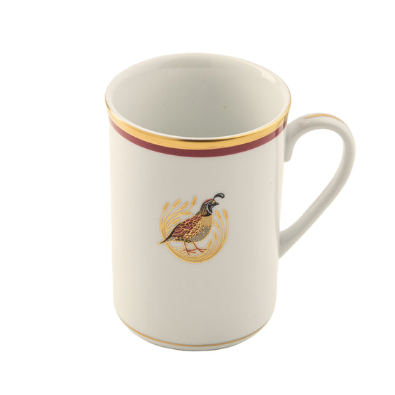 Charlotte Moss White Quail Motif - Mug - Gold and Red Band