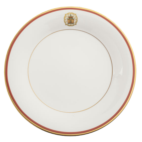 Charlotte Moss White Pagoda Motif On Rim - Charger Plate - Gold and Orange Band