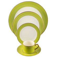  ColorSheen Apple Green Gold Dinner White 5 Piece Place Setting