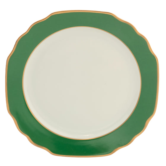 White Georgian ColorSheen Emerald Green - Gold Banding - Dinner Plate