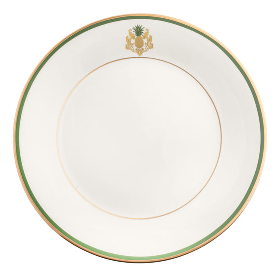 Charlotte Moss White Pineapple Motif On Rim - Charger Plate - Gold and Band
