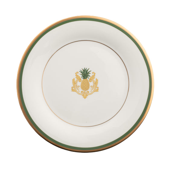 Charlotte Moss White Pineapple Motif Center Well - Bread & Butter - Gold & Green Band