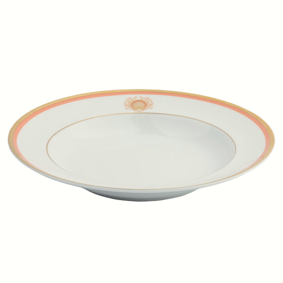 Charlotte Moss White Shell Motif - Soup Plate - Gold and Coral Band