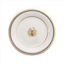  Charlotte Moss White Stag Motif Center Well - Bread & Butter - Gold & Gray-Blue Band