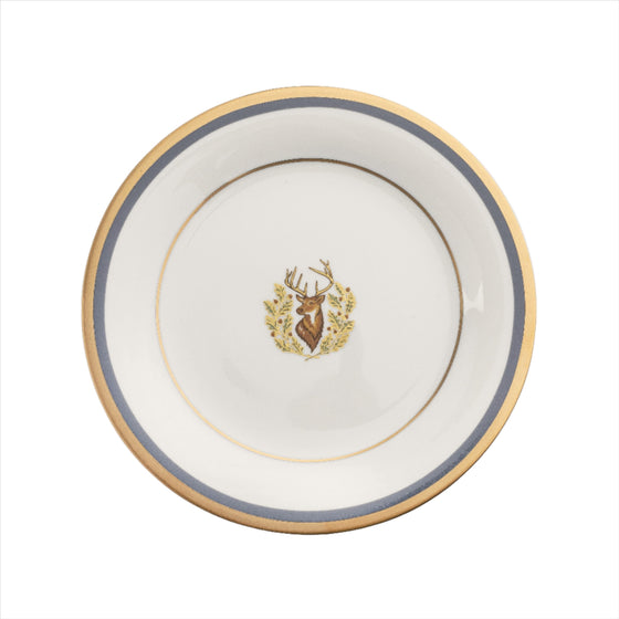 Charlotte Moss White Stag Motif Center Well - Bread & Butter - Gold & Gray-Blue Band