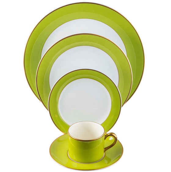 ColorSheen Apple Green Gold Ultra-White 5 Piece Place Setting - Pickard China - UCHSAGG-502-TR