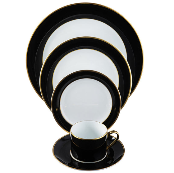 ColorSheen Black Gold Dinner Ultra-White 5 Piece Place Setting - Pickard China - UCSHBKG-502-TR