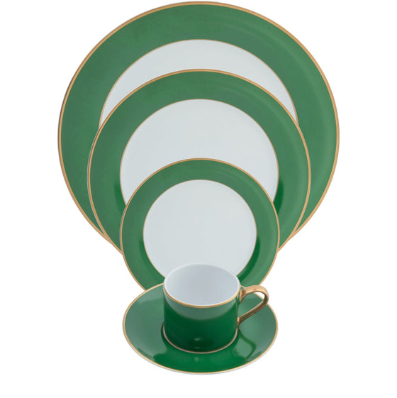 ColorSheen Emerald Green Gold Ultra-White 5 Piece Place Setting - Pickard China - UCSHEGG-502-TR