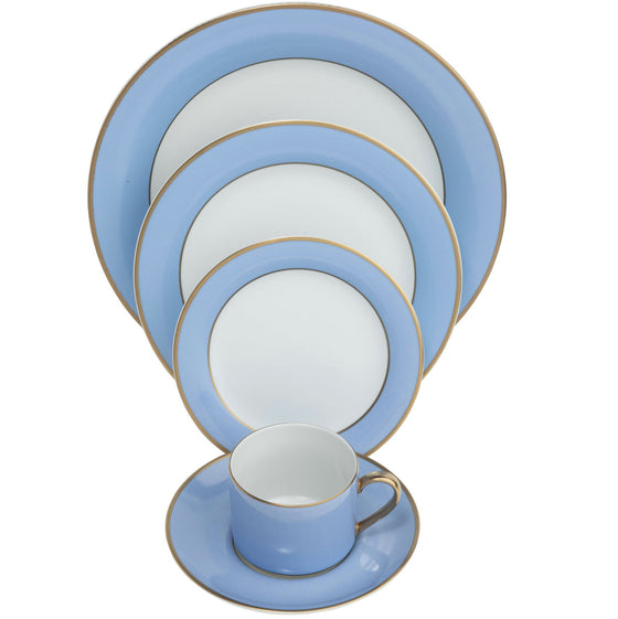 ColorSheen Light Blue Gold Ultra-White 5 Piece Place Setting - Pickard China - UCSHLBG-502-TR