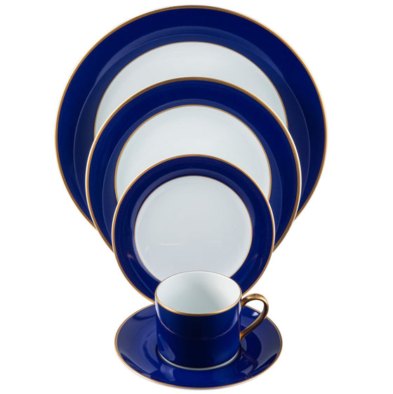 ColorSheen Navy Blue Gold Ultra-White 5 Piece Place Setting - Pickard China - UCSHNBG-502-TR