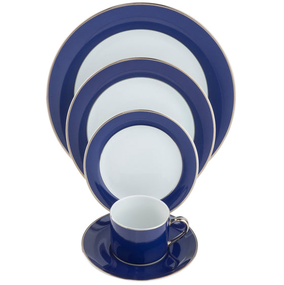 ColorSheen Navy Blue Platinum Ultra-White 5 Piece Place Setting - Pickard China - UCSHNBP-502-TR