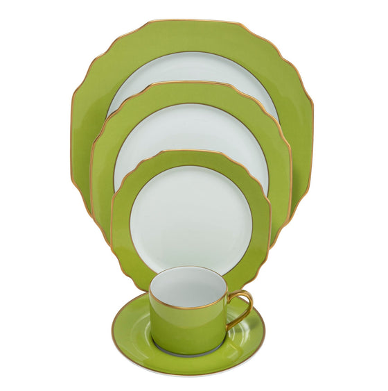 Georgian Colorsheen Apple Green Gold Banding Ultra-White 5 Piece Place Setting - Pickard China - UGCSAGG-502-GA