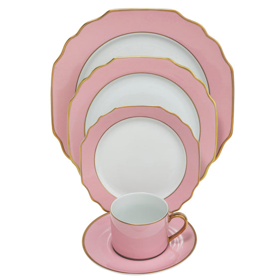 Georgian Colorsheen Pink Gold Banding Ultra-White 5 piece Place Setting - Pickard China - UGCSPIG-502-GA