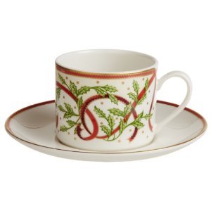 White Winter Festival Teacup Saucer - Pickard China - WWINFEG-019-CN